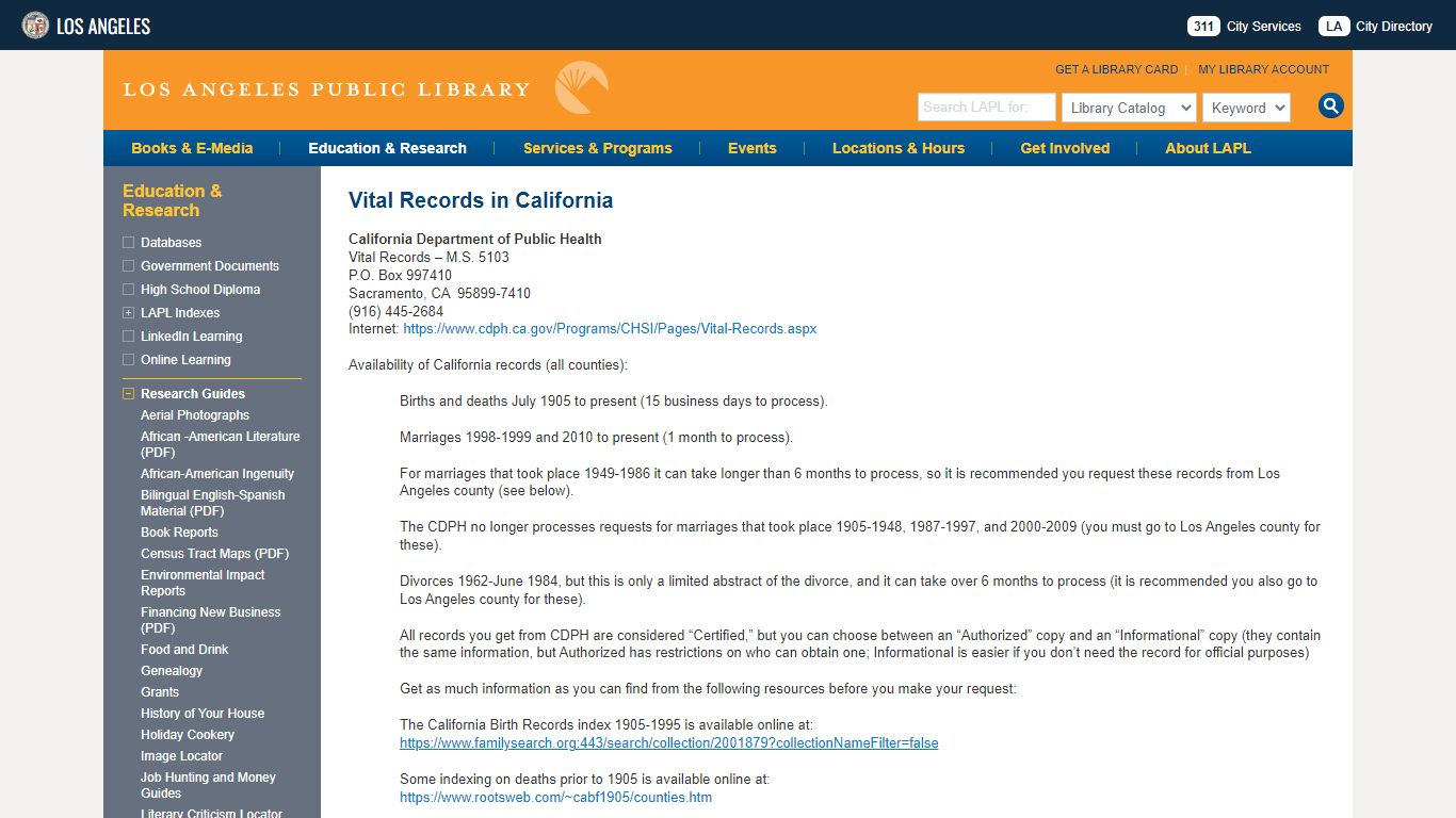 Vital Records in California | Los Angeles Public Library