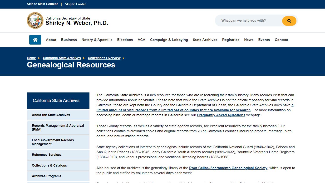 Genealogical Resources - California Secretary of State